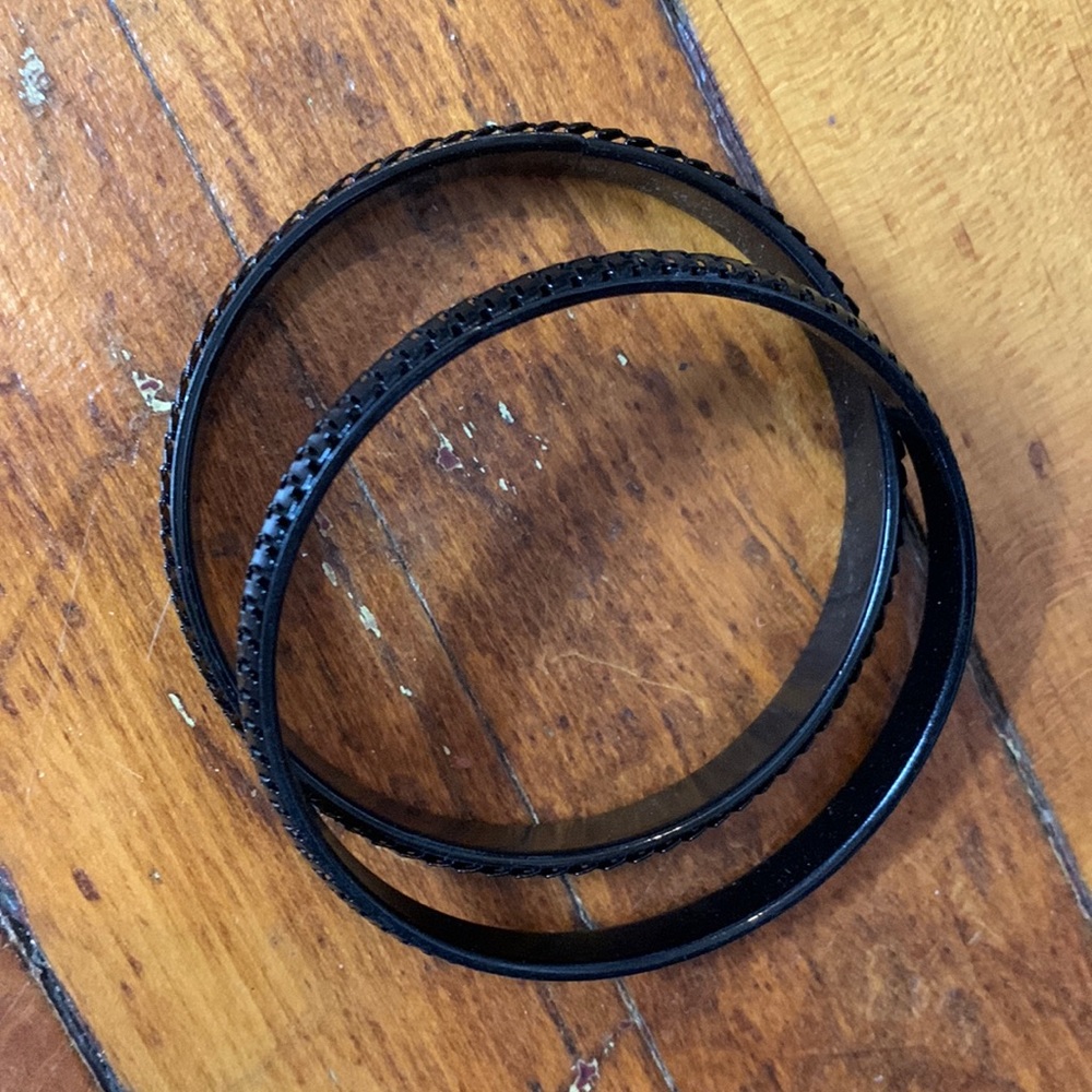 Set of 2 Glossy Black Tire Tread Bracelets